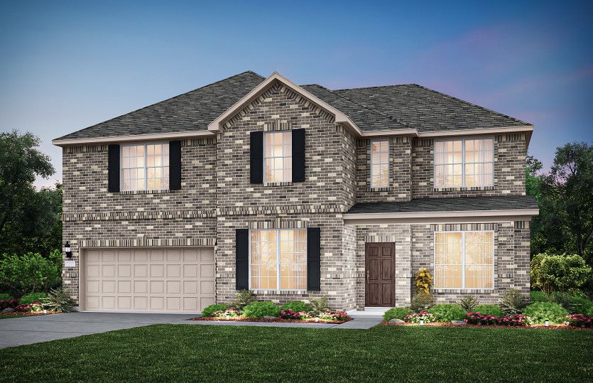 The Oak Grove, a two-story home with 2-car garage, shown as Home Exterior A