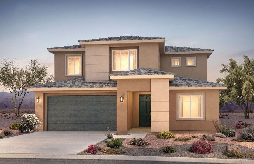 Two-story Trento floorplan shown in Elevation C with different color stucco for a modern design.