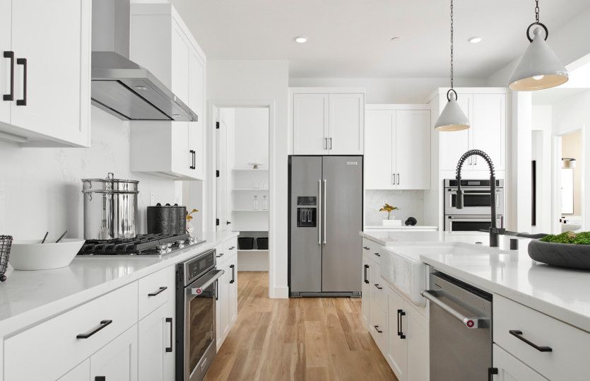Open kitchen with decorative lighting