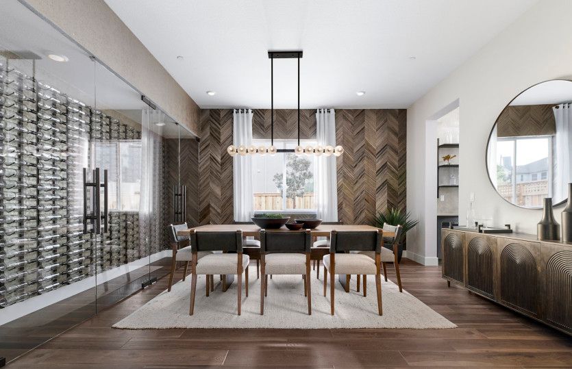 Luxurious dining room with wine storage