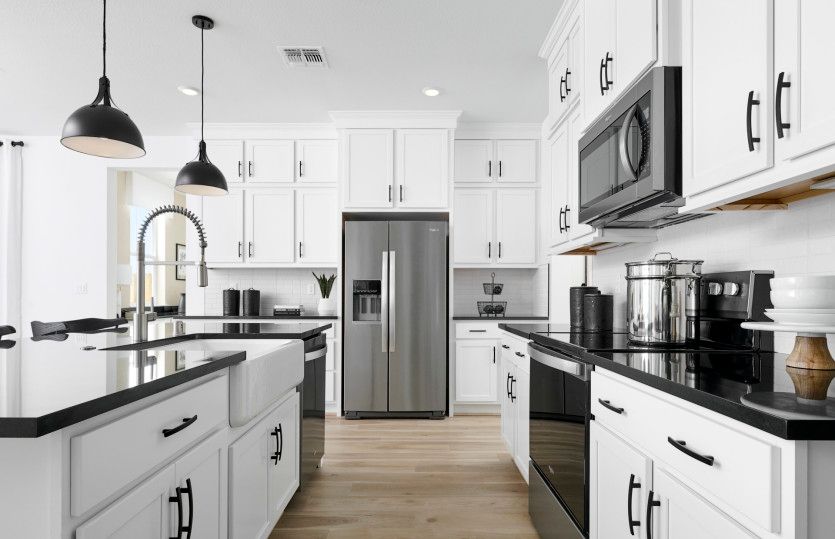 Open kitchen with decorative lighting
