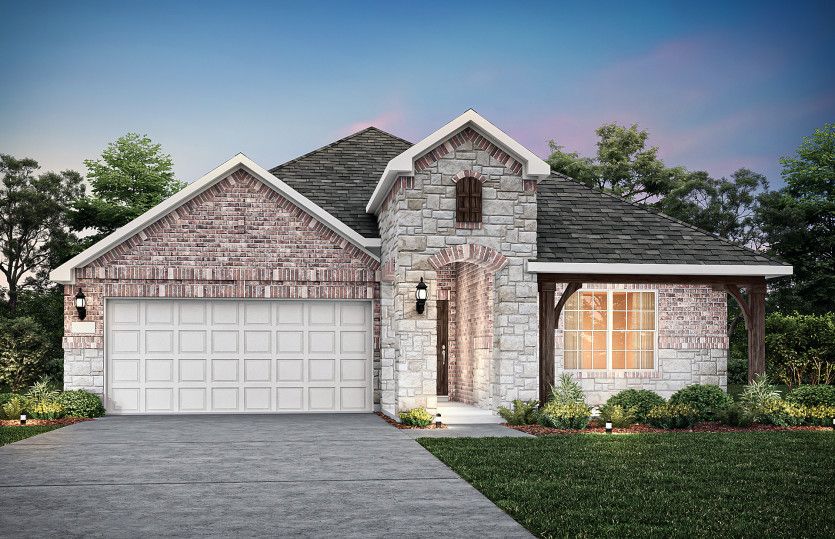 Exterior D, with stone accents and a 2-car garage with extra storage space *model representation