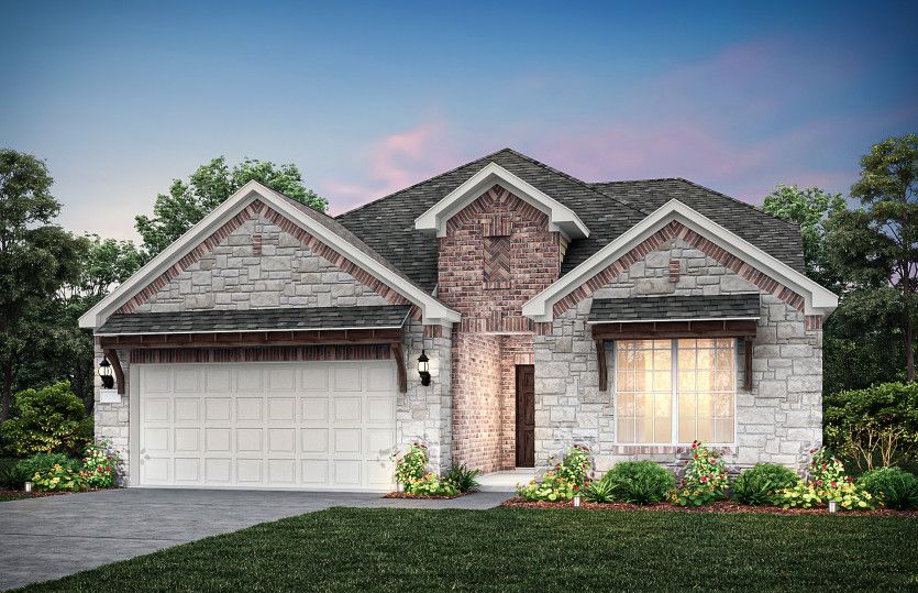 Exterior D with stone and a 2-car garage with storage space