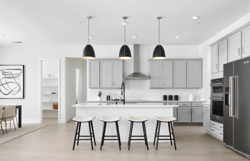 Open kitchen with decorative lighting