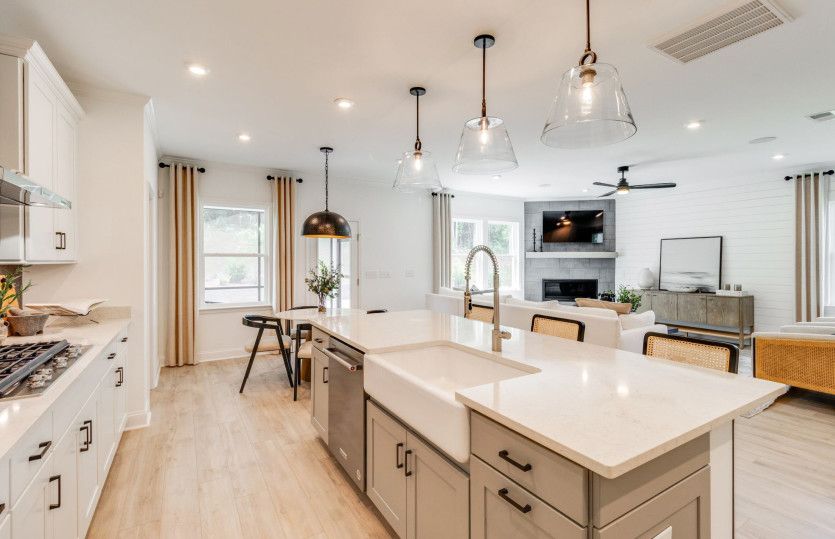 Gourmet Kitchen with a large island including a farm bowl sink.