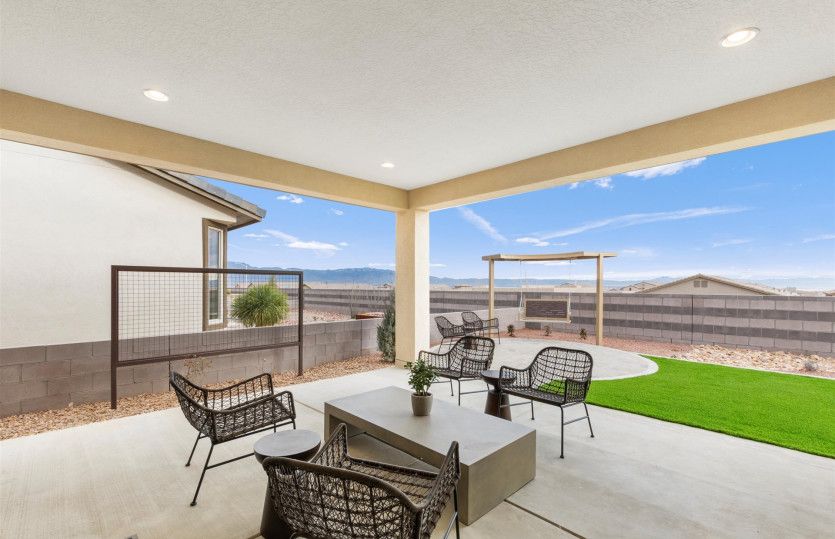 Covered patio and breathtaking views of the Sandias.