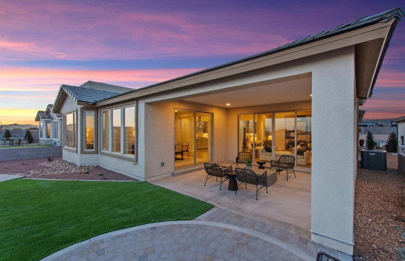 Outdoor covered patio on the Parklane home design offers indoor and outdoor living.