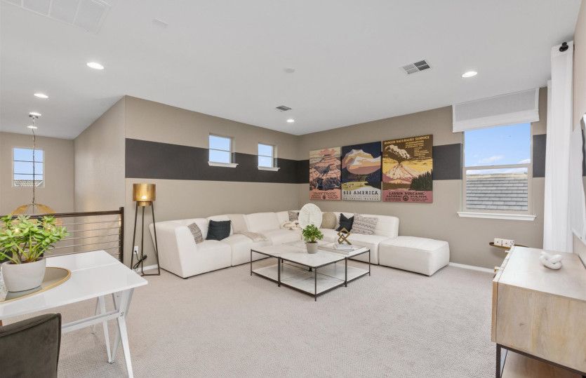 Plenty of space in the Carissa with the upstairs loft in addition to the gathering room downstairs.