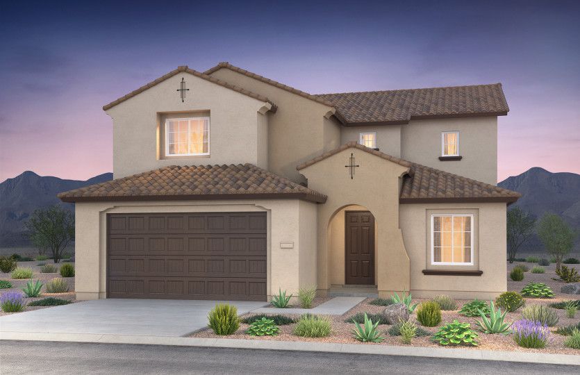 Two-story Yucca home shown in Elevation A with a two-car garage.