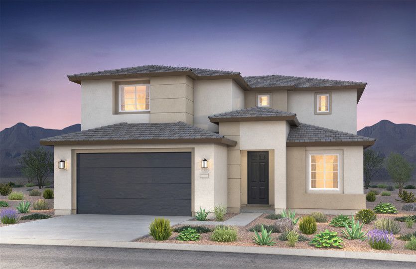 Two-story Yucca shown in Elevation C with different stucco colors for a modern design.