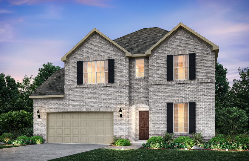 Exterior A with shutters, and 2-car garage with additional storage *model representation