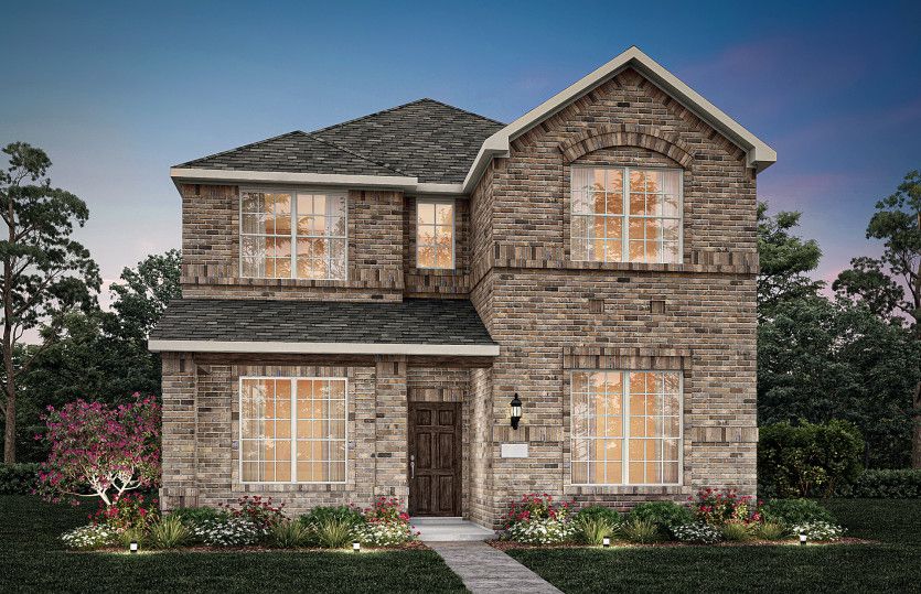 The Courtyard, with covered front porch and 2-car rear entry garage, shown as Exterior A *model representation