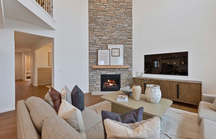 Two-Story Gathering Room with Fireplace
