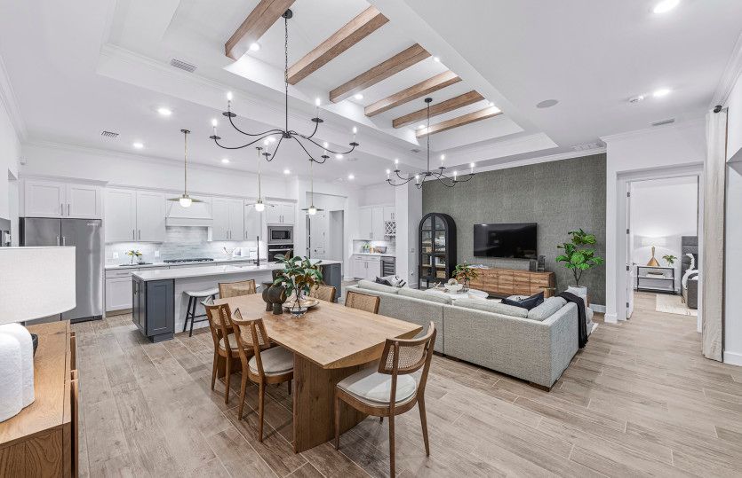 Connected gathering space and elegant double tray ceiling