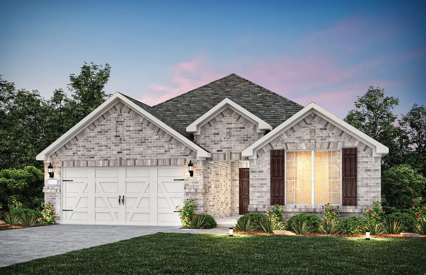 Exterior A of the Mckinney, a one-story home with 2-car garage and shutters