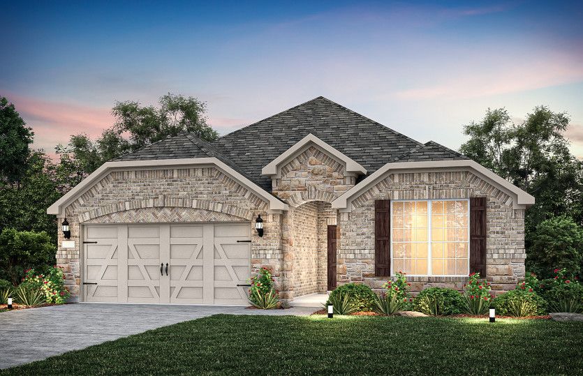 The Mckinney, a one-story home with 2-car garage, shown with Home Exterior C