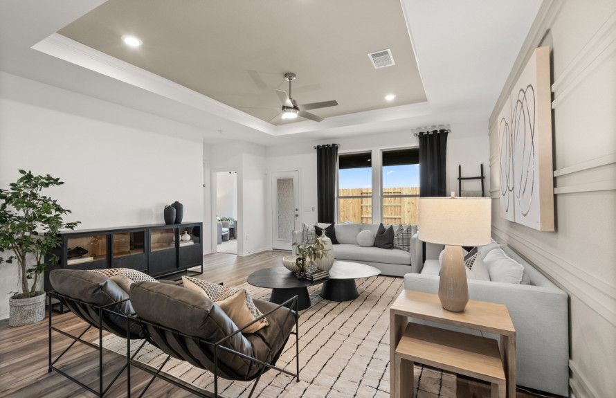 Living Room with Tray Ceiling