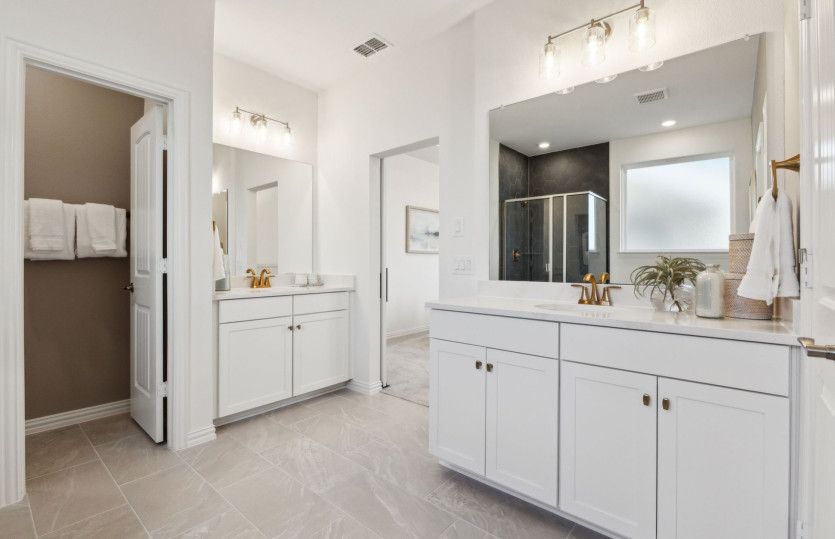 Owner's bath with separate vanities