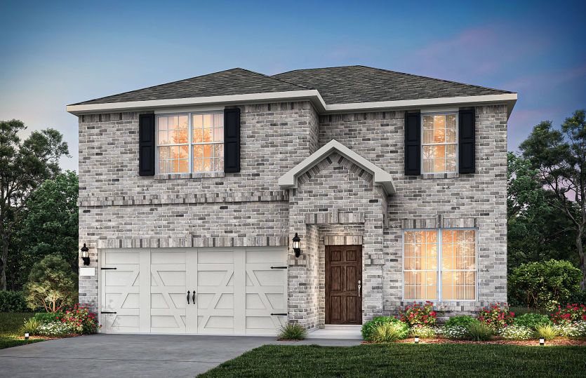 The Hamilton, a 2-story plan with a 2-car garage, show as Exterior A
