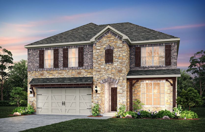 The Caldwell, a two-story home with 2-car garage, shown with Home Exterior D