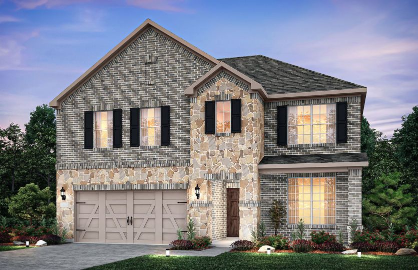 The Caldwell, a two-story home with 2-car garage, shown with Home Exterior B