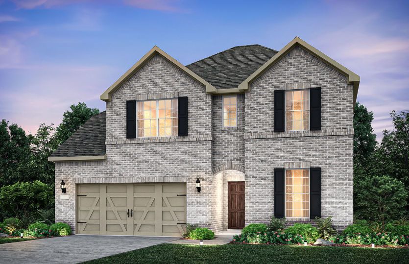 The Lexington, a two-story home with 2-car garage, shown as Home Exterior A