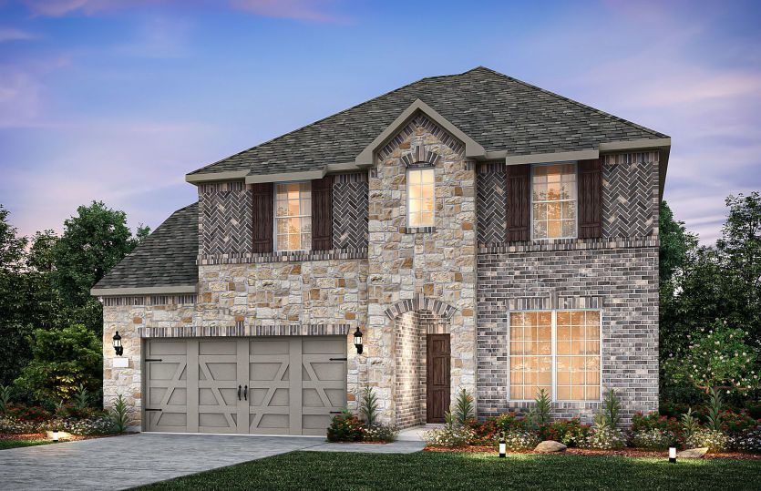 The Lexington, a two-story home with 2-car garage, shown as Home Exterior D