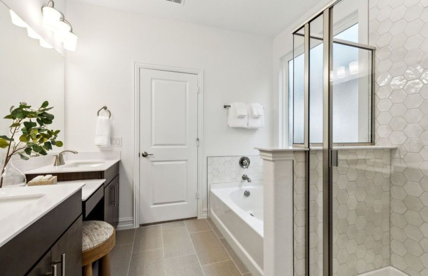 Owner's bath with large shower and tub *model representation
