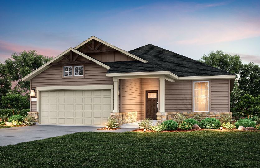 The Emory, a one-story home with 2-car garage, shown with Home Exterior 40