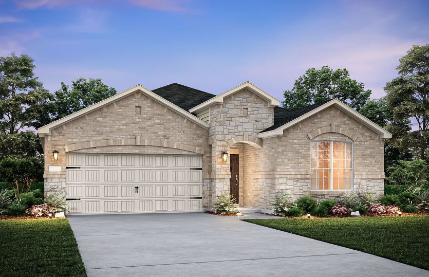 The Orchard, a one-story home with 2-car garage, shown with Home Exterior 34 *model representation