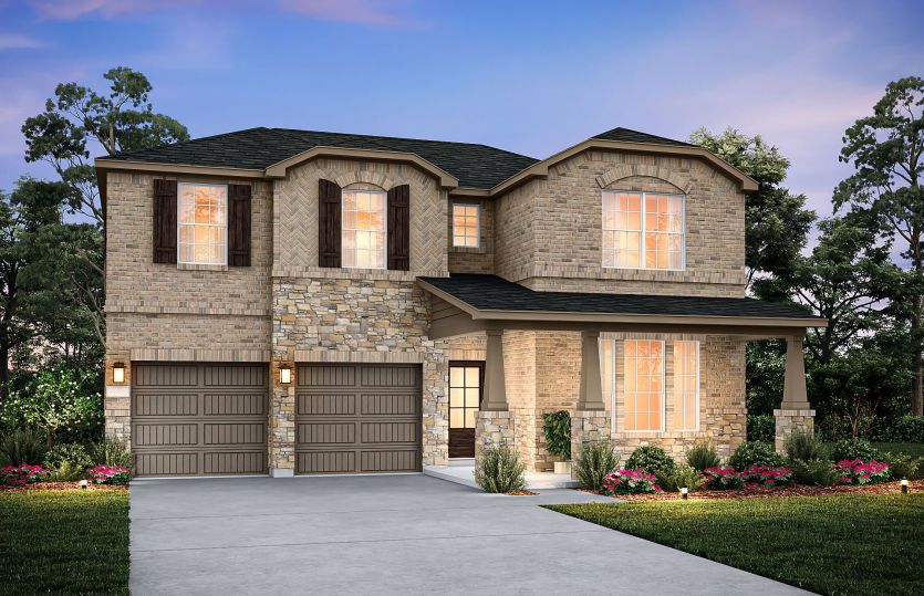 The Albany, a two-story home with 2-car garage, shown with Home Exterior 36