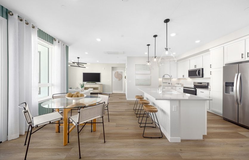 Modern kitchen with view of the gathering room
