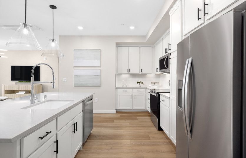 Open kitchen with decorative lighting