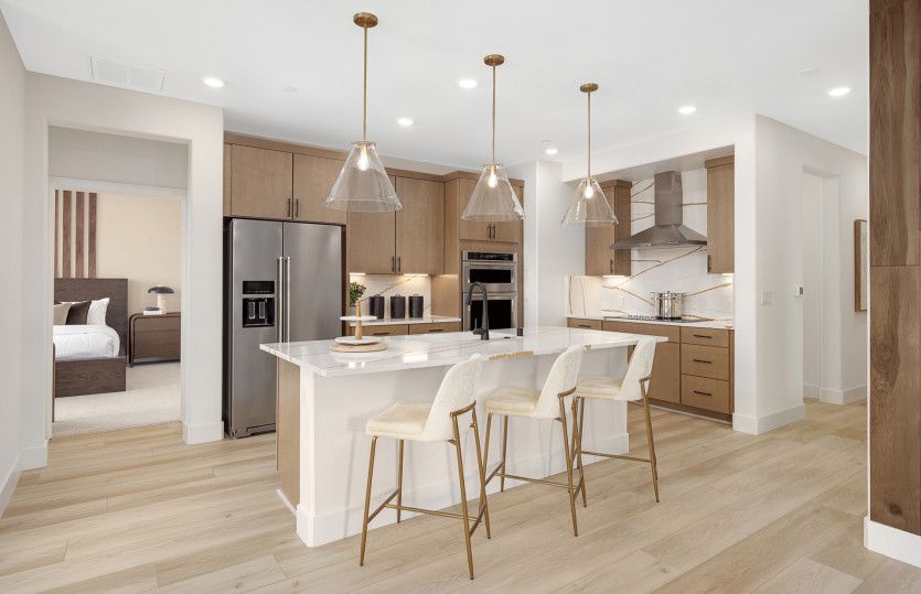 Open kitchen with decorative lighting