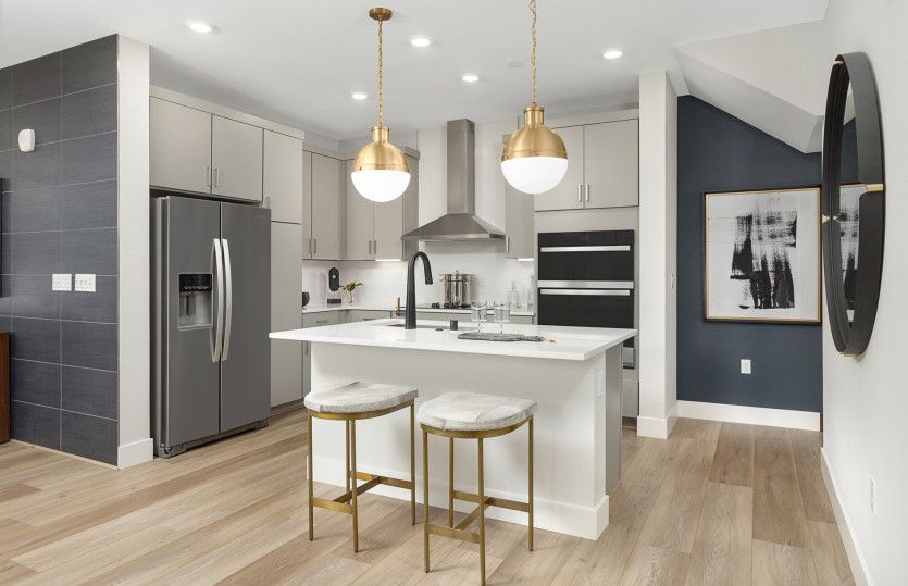 Open kitchen with decorative lighting