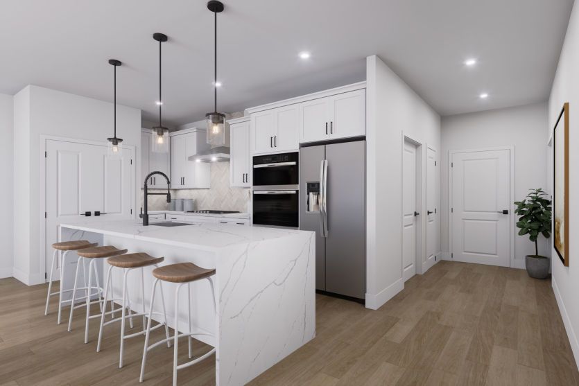 Kitchen Opens to Gathering Room and Café