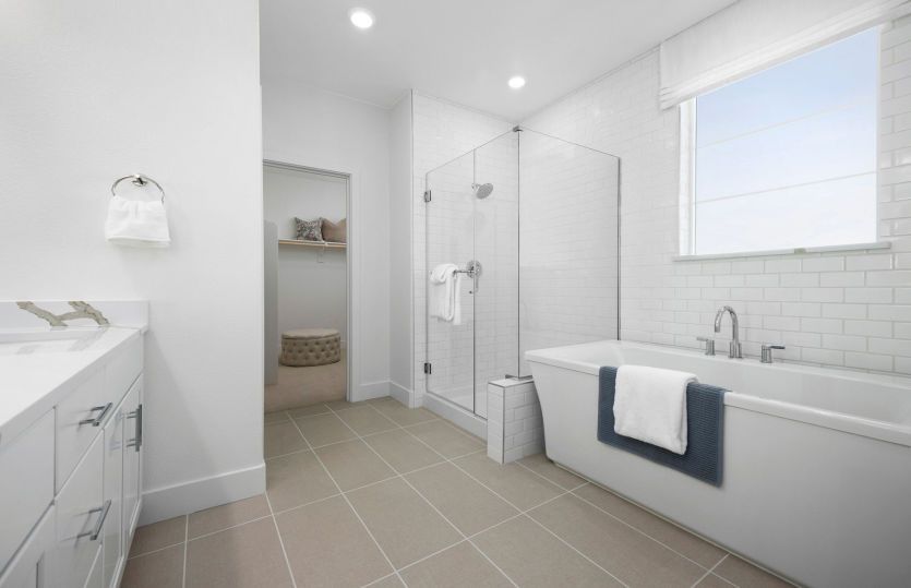Separate walk-in shower and tub in owner's bath