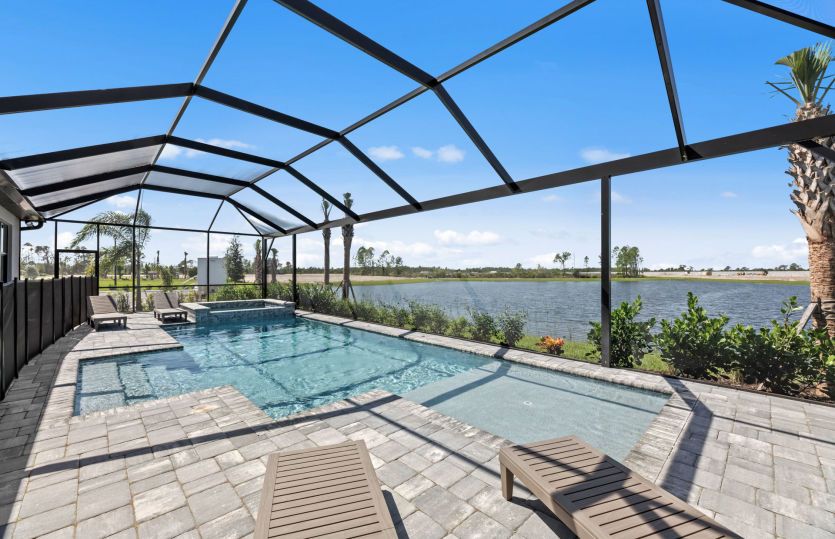 Screened-in pool with water views