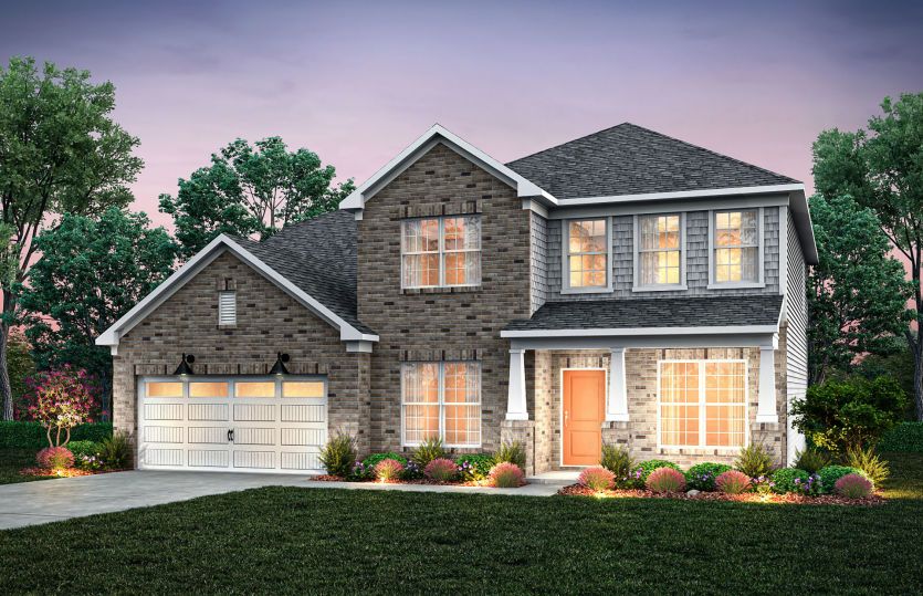 Riverton Exterior 8 features brick, shakes, covered front sitting porch and 2 car garage