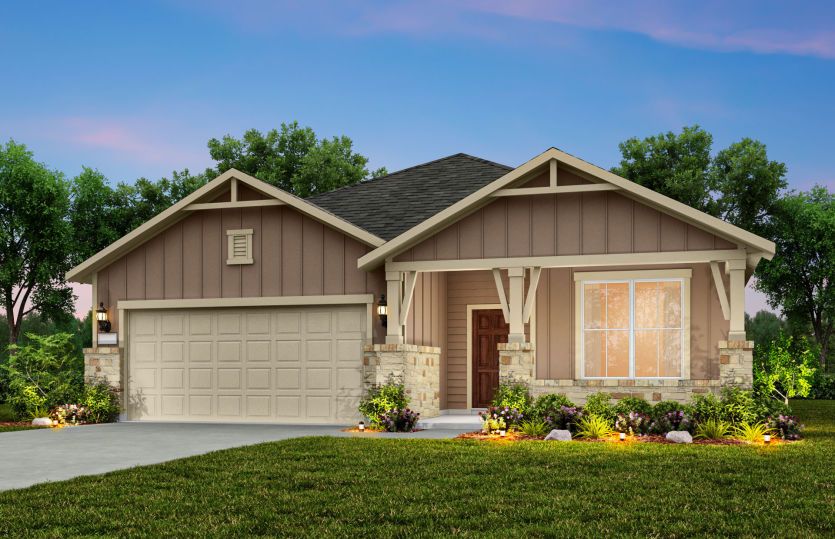 The Burnet, a one-story home with 2-car garage, shown with Home Exterior 41