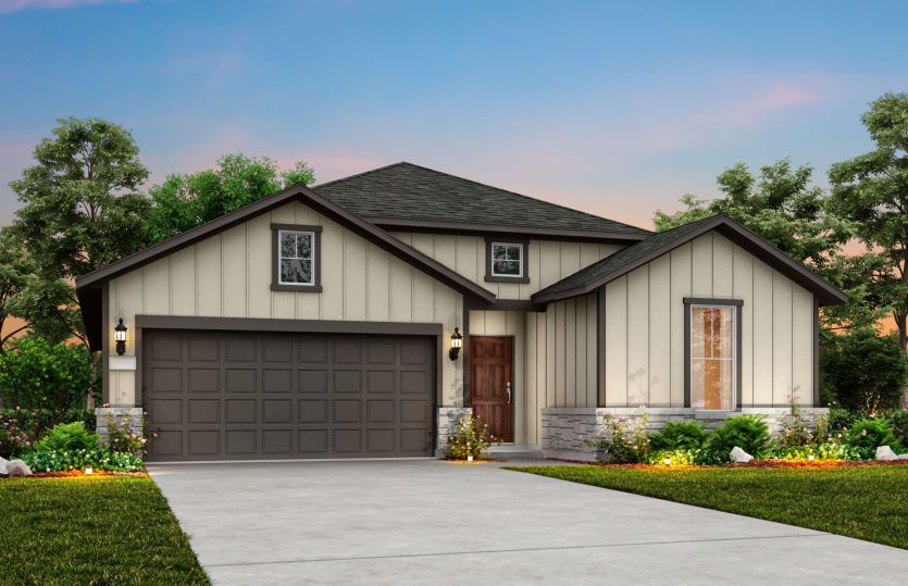 The Orchard, a one-story home with 2-car garage, shown with Home Exterior 38