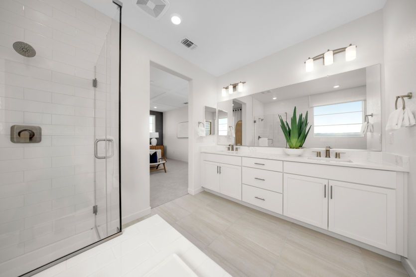 Luxurious owner's bathroom with separate tub and shower