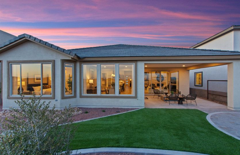 Beautifully landscaped backyard of the Parklane model home.