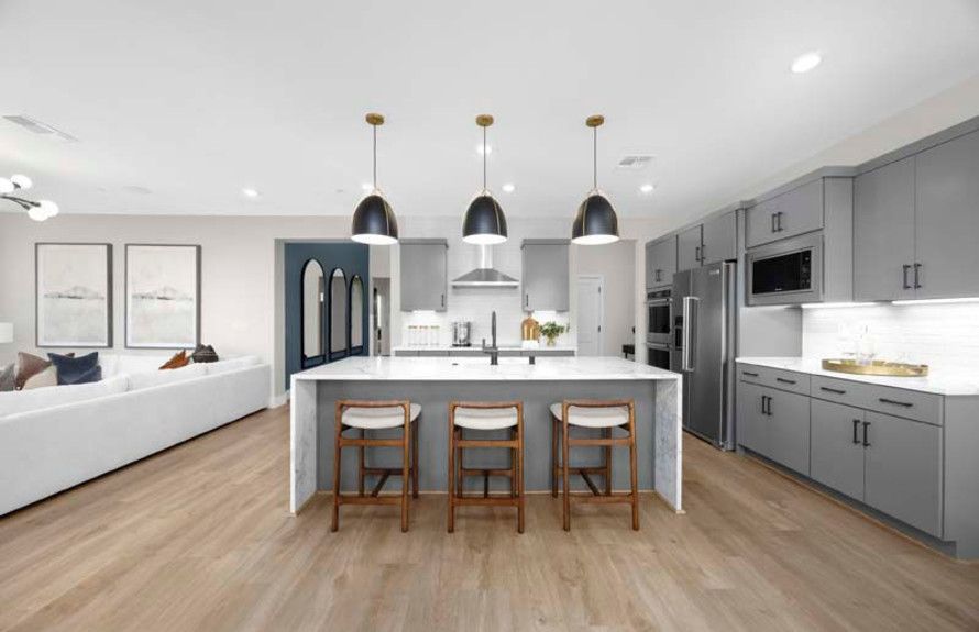 Kitchen with waterfall edge island