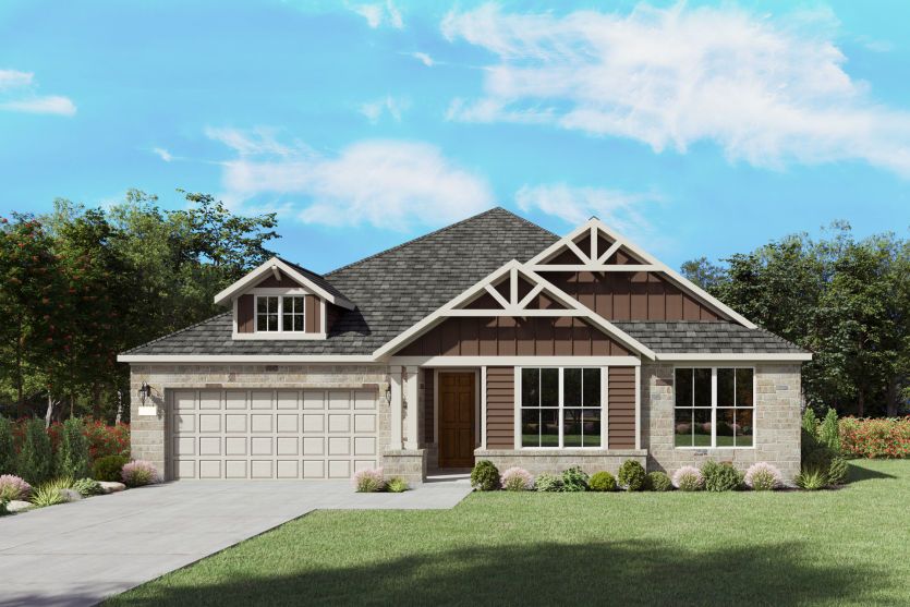 The Boling, a one-story new home design shown with home exterior HC 201