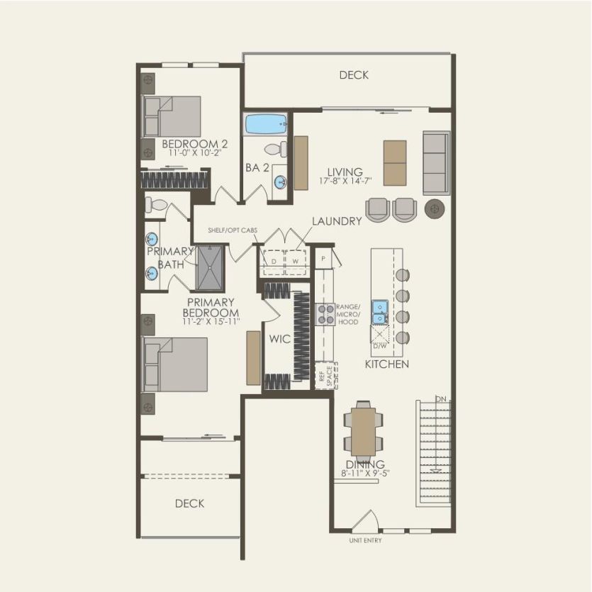 Second Floor 2 br / 2 ba