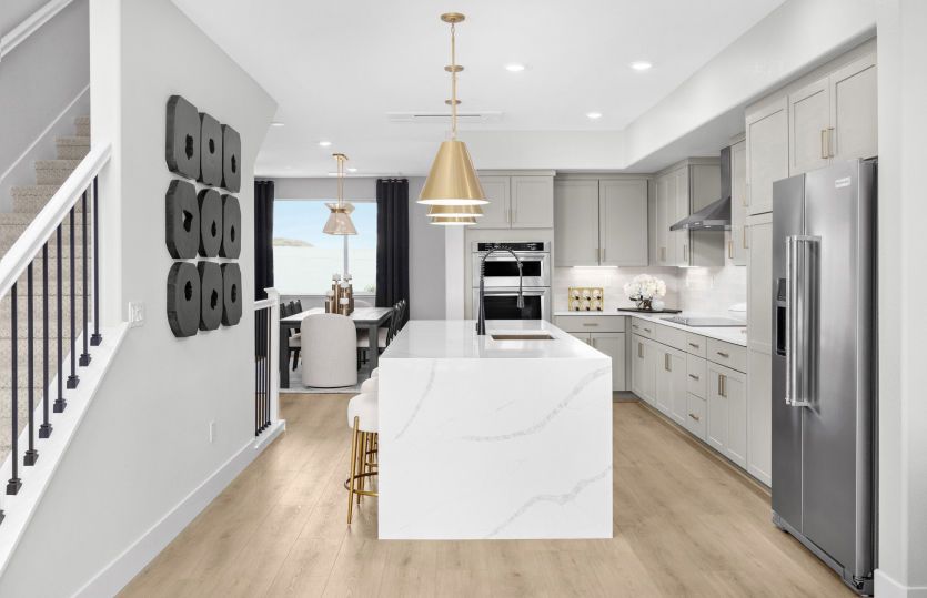 Welcoming kitchen with waterfall edge island