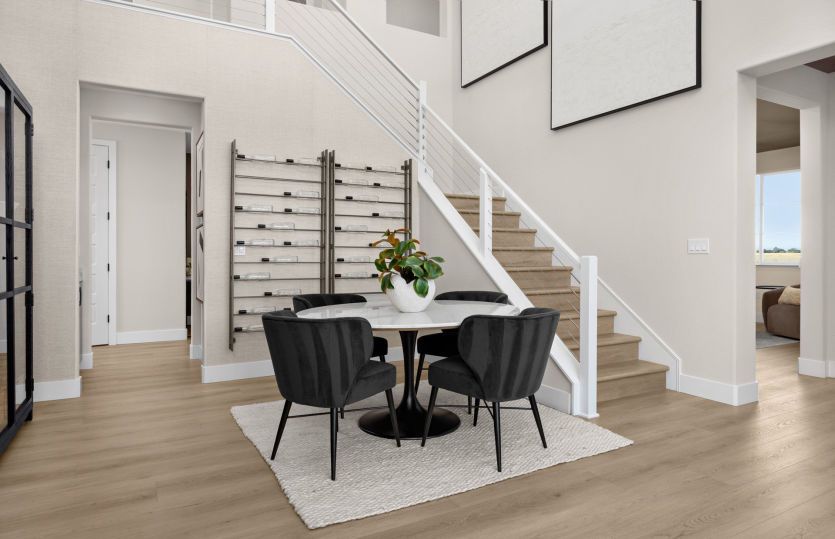 Dining room with double height ceiling