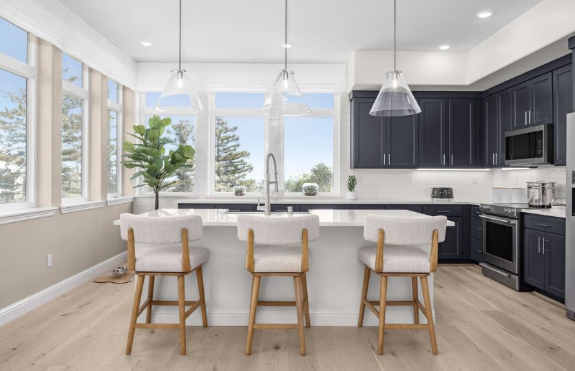 Kitchen with large windows and natural sunlight