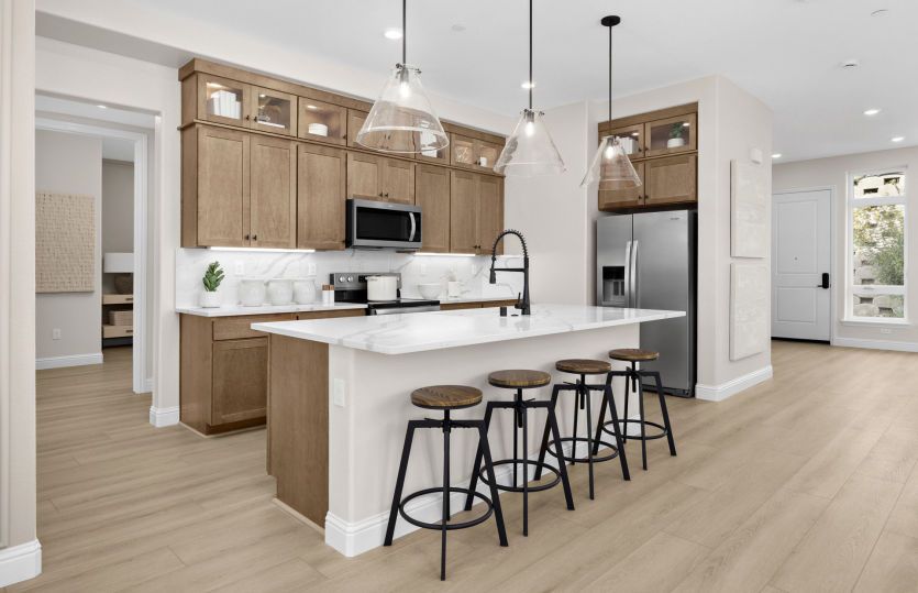 Kitchen with stacked cabinets